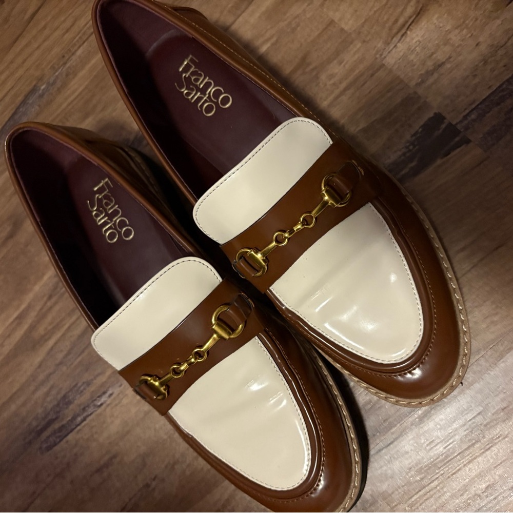 Franco Sarto Women’s Tan and Cream Slip-On Loafers